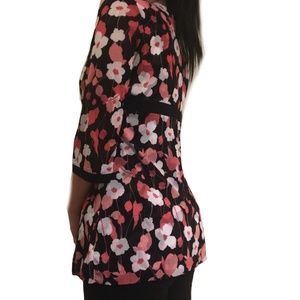 INC Floral Print Y-Neck Blouse Tunic Top (L)